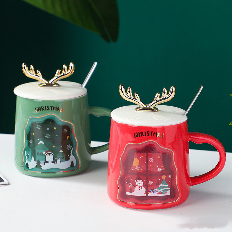 Flag Village Drinkware Christmas Mugs Coffee Cups Ceramic Merry Christmas Cups With Spoon Christmas Gifts For Coffee Cup Mug Handgrip Cup