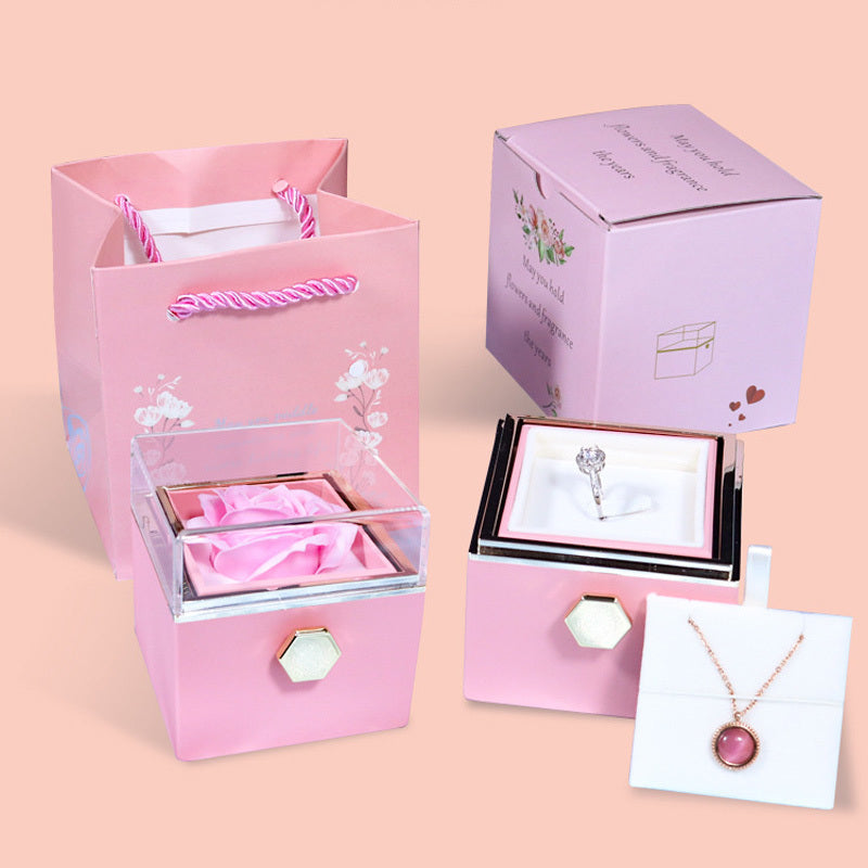 Flag Village Rotating Soap Flower Rose Gift Box Creative Rotating Rose Jewelry Packaging Box Valentine's Day Gift For Women