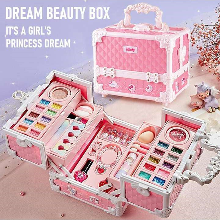 Flag Village Children's Cosmetics Makeup Set Portable Box Simulation Nail Polish Play House Girl's Birthday Gift
