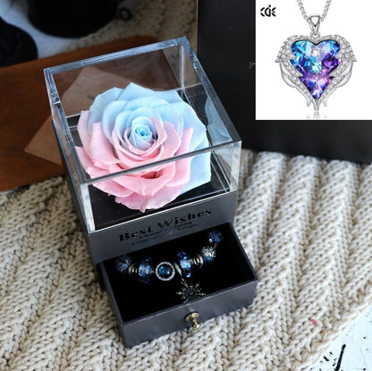 Flag Village Valentines Day Gift Women Rose Jewelry Box Dried Flower Real Flowers Eternal Roses In Box