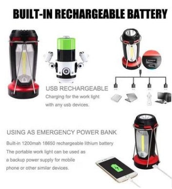 Flag Village Outdoor multi-function LED tool light COB flashlight USB charging hook car maintenance work light camping light
