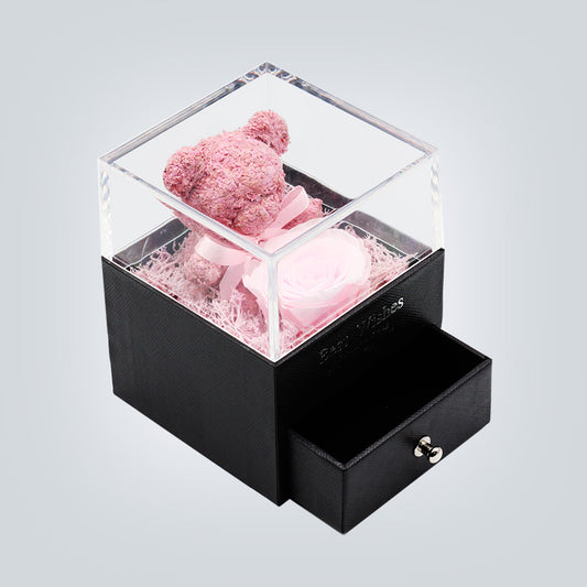Flag Village Teddy Bear Preserved Flower Jewelry Box Gift
