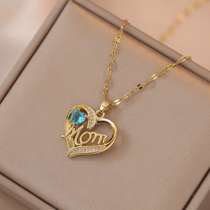 Flag Village Mother's Day Jewelry High Grade Zircon Heart Flower Pendant Necklace Stainless Steel Trendy Geometric Choker Jewelry Party Gifts For Women Girls