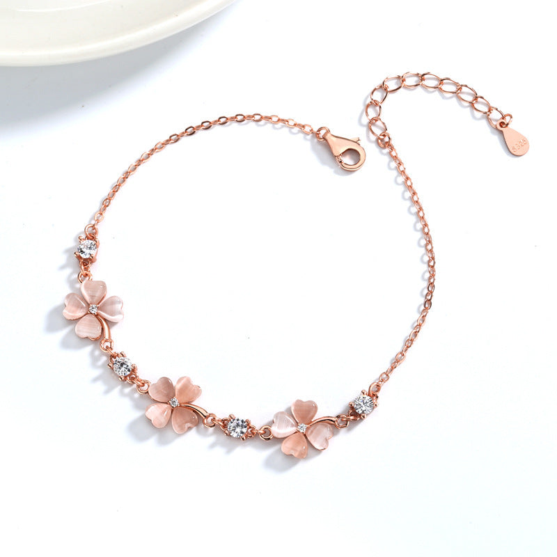 Flag Village Fashion Jewelry Opal Crystal Gemstones Chain Bracelets For Women Femme Zircon Diamonds Rose Gold Jewelry Bijoux Mujer Cute Girlfriend Gifts