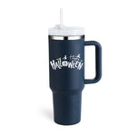 Flag Village 40 Oz Tumbler With Handle Straw Insulated, Stainless Steel Spill Proof Vacuum Coffee Cup Tumbler With Lid Tapered Mug Gifts For Valentine Lover Suitable For Car Gym Office Travel