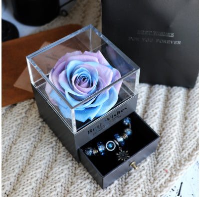 Flag Village Valentines Day Gift Women Rose Jewelry Box Dried Flower Real Flowers Eternal Roses In Box