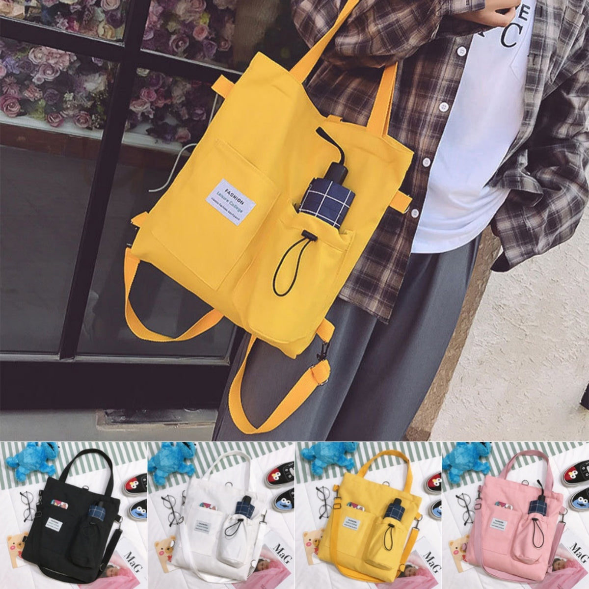 Flag Village Canvas Bags Handbag With Pockets Preppy Buckpack Shoulder Bag For Women
