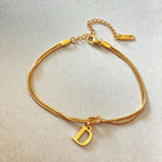 Flag Village New Letter A-Z Love Knot Bracelets For Women Couple Gold Color Dainty Snake Chain Charm Bracelet Stainless Steel Jewelry Gift Valentine's Day Gifts