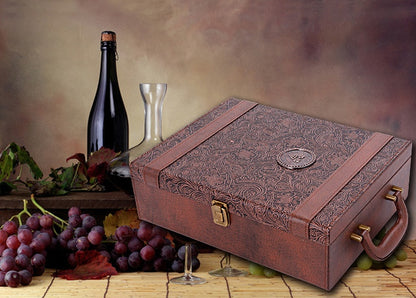 Flag Village Creative Wine Box Leather Gift Box Handmade Home Kitchen Bar Accessories Decor Lafite Wine Holder Wine Packaging Box Friend Gift