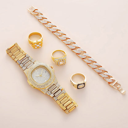 Flag Village Send Father Diamond-set Calendar Disc Watch Bracelet Ring Fashion Temperament Set Gift Box