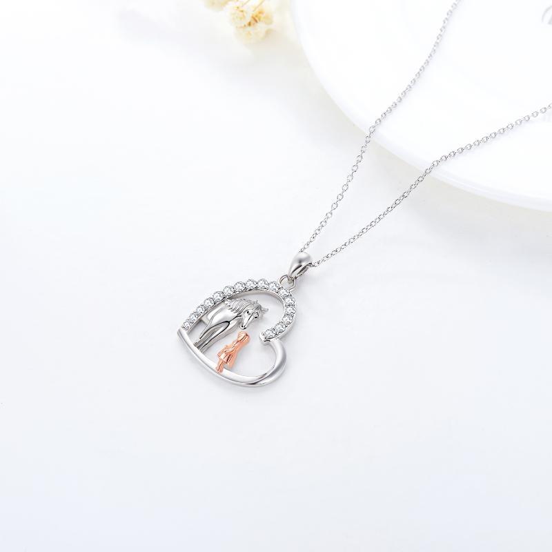 Flag Village Sterling Silver Heart Horse and Girl Pendant Necklace Jewelry Gifts for Women Girls Kids