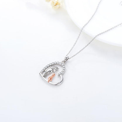 Flag Village Sterling Silver Heart Horse and Girl Pendant Necklace Jewelry Gifts for Women Girls Kids