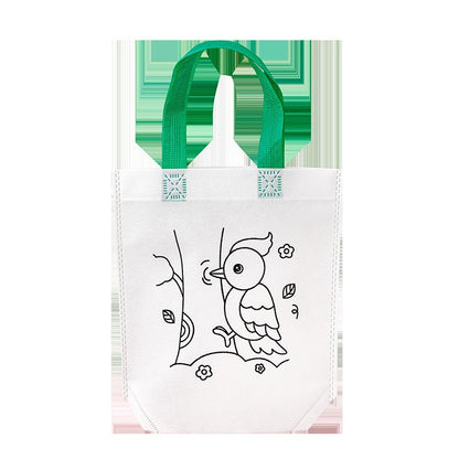 Flag Village Children's Handmade DIY Painting Doodle Bag Kindergarten Gifts Cartoon Non-woven Painting Color Filling Woven Handbag