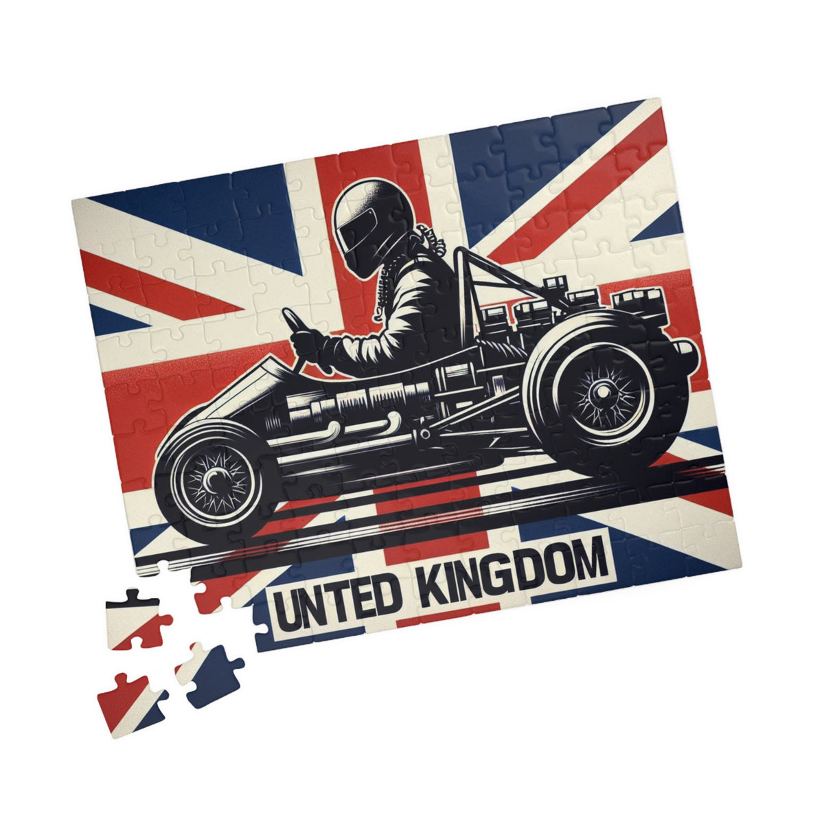 Flag Village United Kingdom Racing Car Sporting Flag Puzzle (110, 252, 520, 1014-piece) UK0005