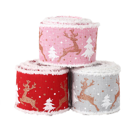 Flag Village Linen Elk Christmas Tree Ribbon Gift Gift Box Wrapping Ribbon