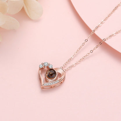 Flag Village 925 Silver Necklace Female Personality Projection Color Photo I Love You 100 Language Gifts