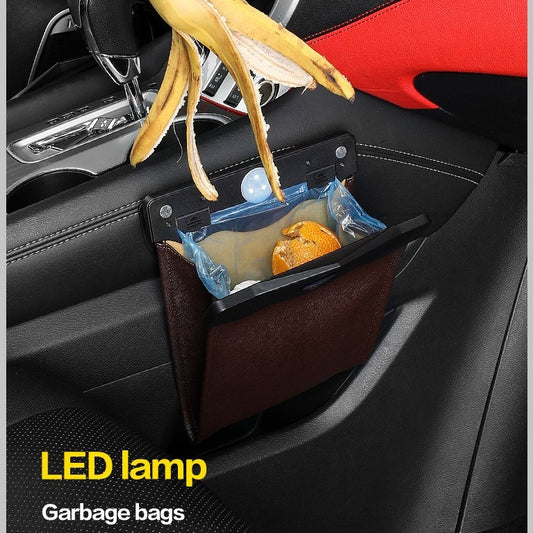 Flag Village Auto Tools LED Car Trash Can Organizer Garbage Holder Automobiles Storage Bag Accessories Auto Door Seat Back Visor Trash Bin Paper Dustbin