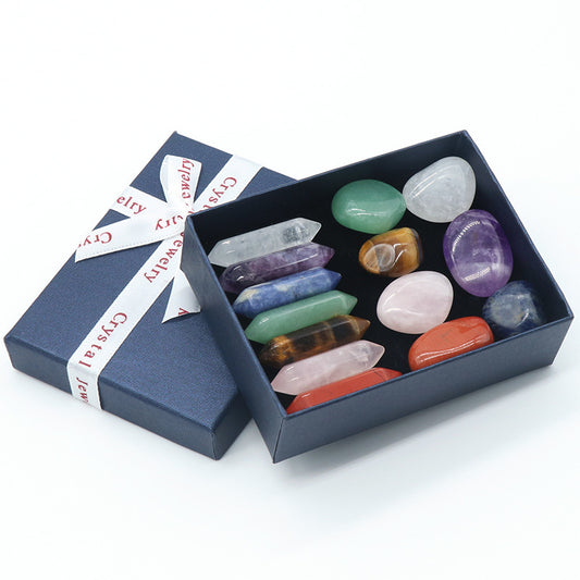 Flag Village Hexagonal Column Double Pointed Irregular 7 Yoga Stones Set Gift Box