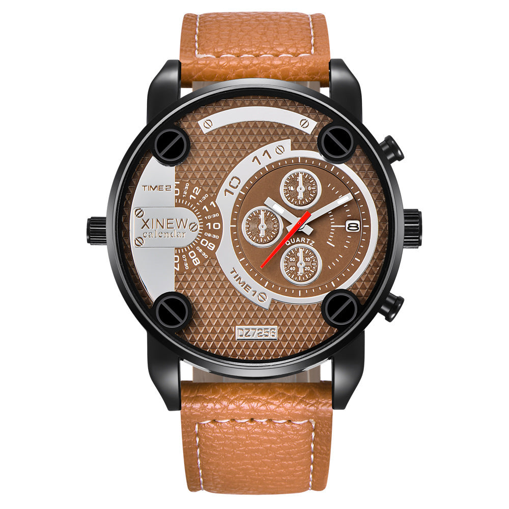 Flag Village Mens Big   Watches Fashion Leather Date Gifts Wristwatch