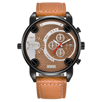 Flag Village Mens Big   Watches Fashion Leather Date Gifts Wristwatch