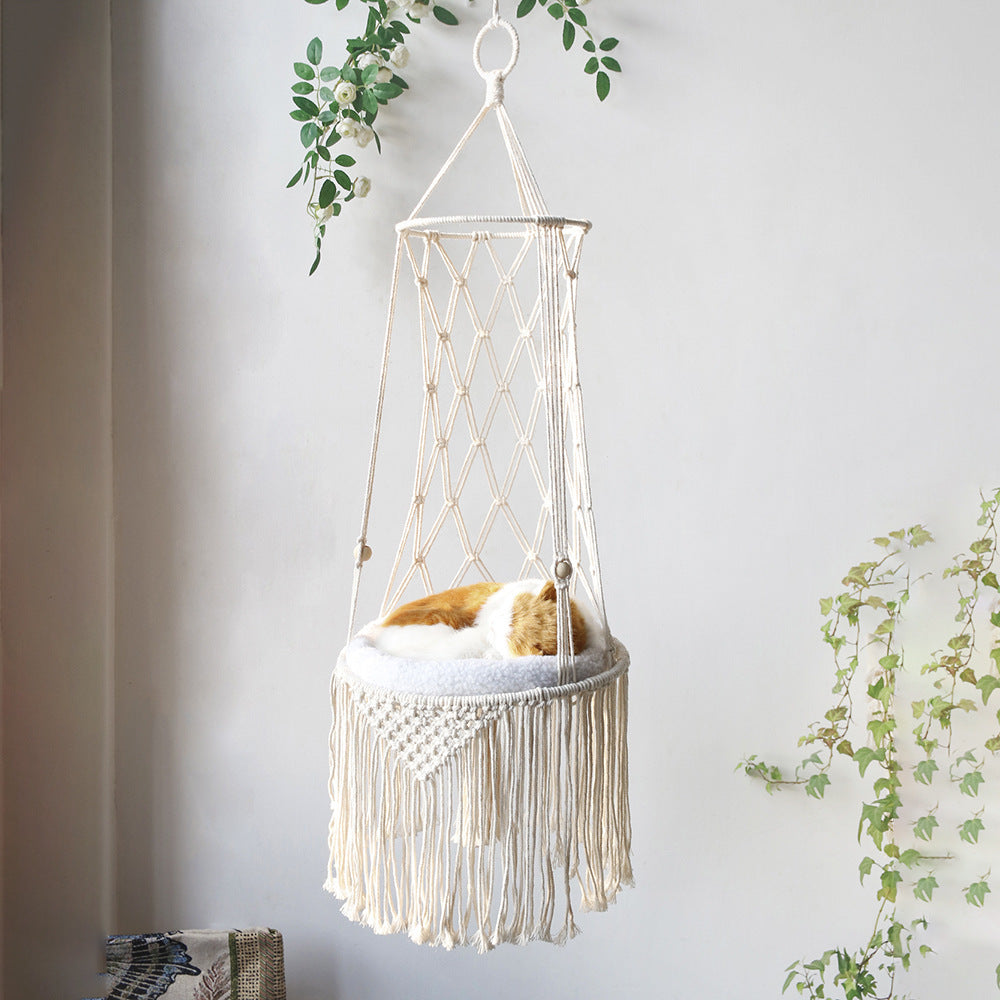 Flag Village Macrame Hanging Pet Bed Macrame Cat Hammock Wall Hanging Cat Hammock Macrame Cat Bed-Pet Gifts Hammock Macrame Cat Swing