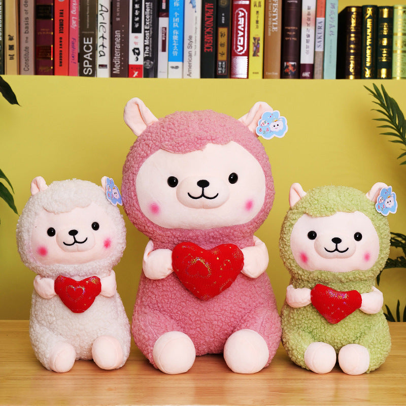 Flag Village New Heart-hugging Alpaca Plush Toy Cute Sheep Doll Large Pillow Ragdoll Girls' Gifts