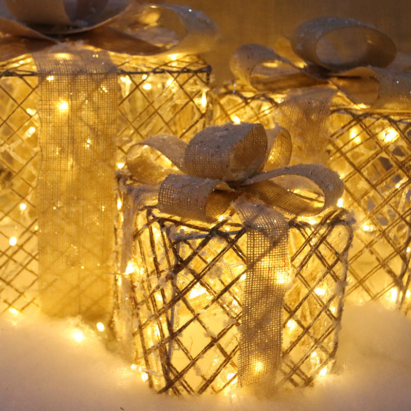 Flag Village Christmas Lighting Gift Boxes With Bows Indoor Decorations Snow Gift Box Glowing Gift Box Home Garden Christmas