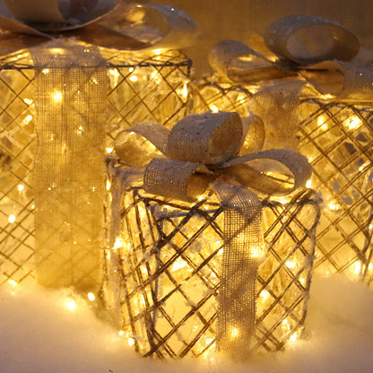 Flag Village Christmas Lighting Gift Boxes With Bows Indoor Decorations Snow Gift Box Glowing Gift Box Home Garden Christmas