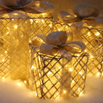 Flag Village Christmas Lighting Gift Boxes With Bows Indoor Decorations Snow Gift Box Glowing Gift Box Home Garden Christmas