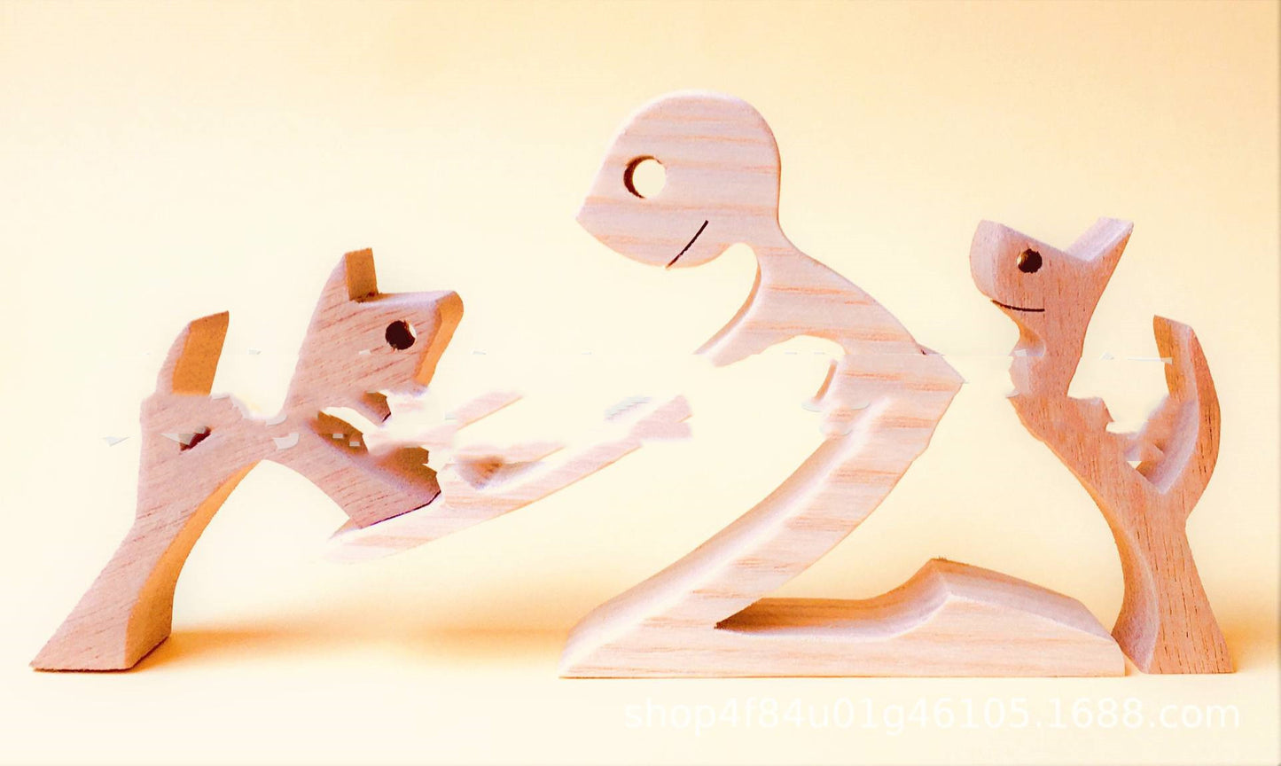 Flag Village DIY Figurine Wood Dog Ornament Sculpture Home Decoration A Man A Dog Wood Sculpture Christmas Gifts Model Decor