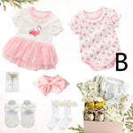 Flag Village Baby Girl Full Moon Gift Box Baby Cotton Romper Suit Princess Dress Clothes