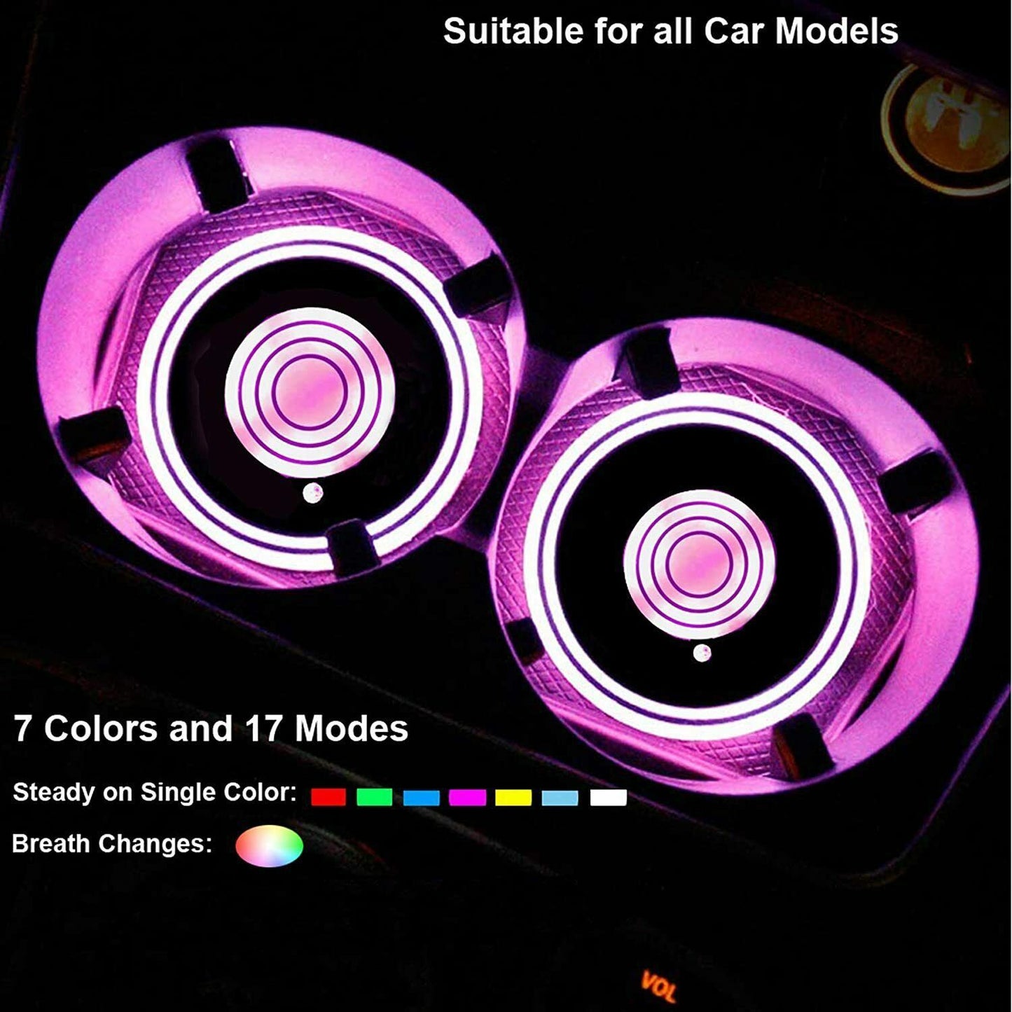 Flag Village Auto Tools USB Charging Car Led Cup Holder Water Bottom Mat