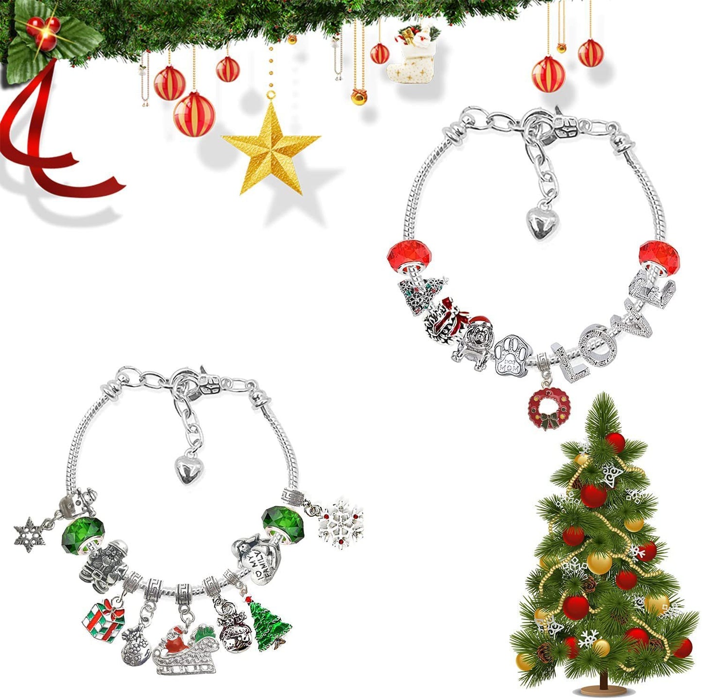 Flag Village Christmas Advent 24 Countdown Calendar Gift Box Bracelet Set