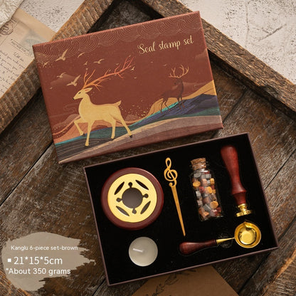 Flag Village Sealing Wax Seal Set Retro Elk Gift Box Wooden Handle