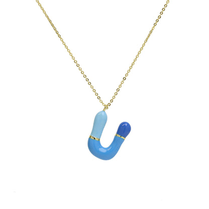Flag Village Brass Epoxy Capsule 26 Letter Necklace For Women Initial Alphabet Pendant Necklace Fashion Link Chain Jewelry Gifts