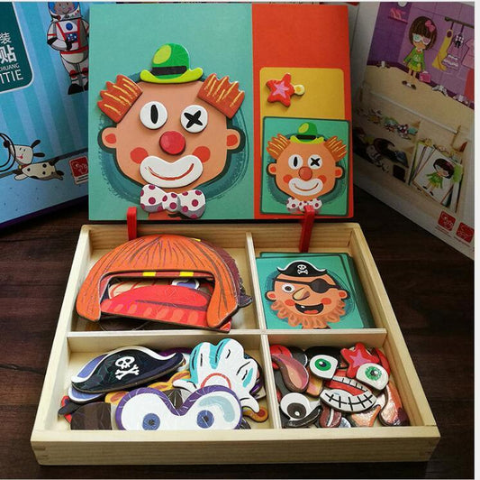 Flag Village Montessori Magnetic Fun Puzzle Children's Wooden Puzzle Box Game Cartoon Educational Painting Toys For Children Gift Antistress