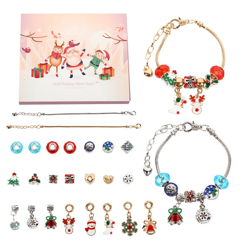 Flag Village Christmas Bracelet Beads Gift Box Jewelry Set