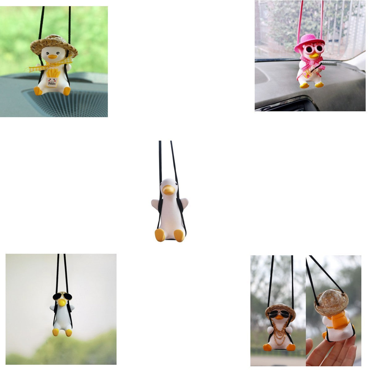 Flag Village Car Pendant Cute Anime Little Duck Swing Auto Rearview Mirror Hanging Ornaments Interior Decoraction Accessories For Girls Gifts