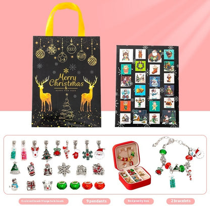 Flag Village DIY Creative Kids Bracelet Ornament 24 Grid Calendar Christmas Surprise Blind Box Silver Set