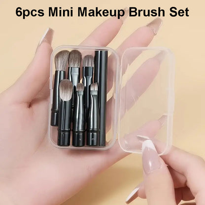 Flag Village 6Pcs Mini Travel Makeup Brushes Set With Box Portable Cosmetic Powder Foundation Blush Blending Concealer Make Up Brushes Set