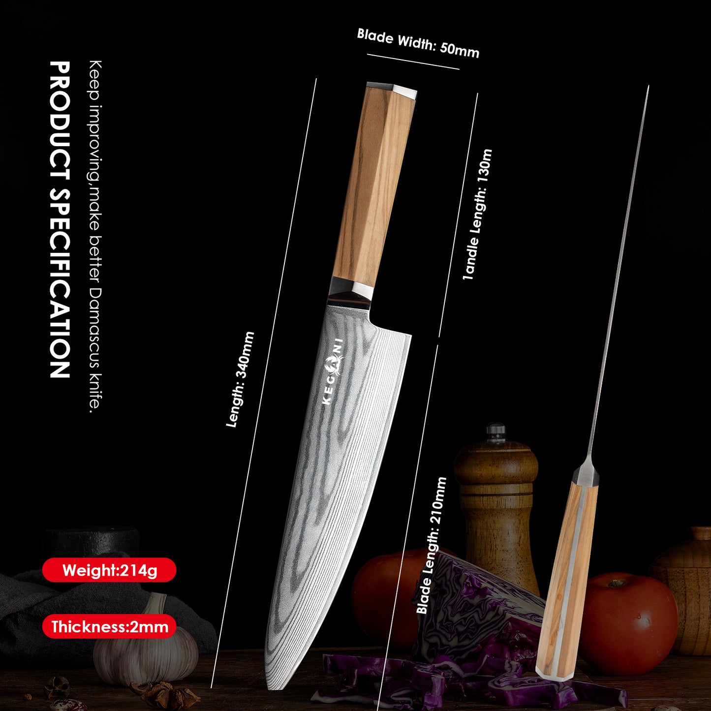 Flag Village Kegani 8 Inch Kiritsuke Knife, Japanese Chef Knife 67 Layers VG-10 Damascus Kiritsuke, Italian Olive Wood FullTang Handle Natural Texture Japanese Knife With Gift Box & Sheath