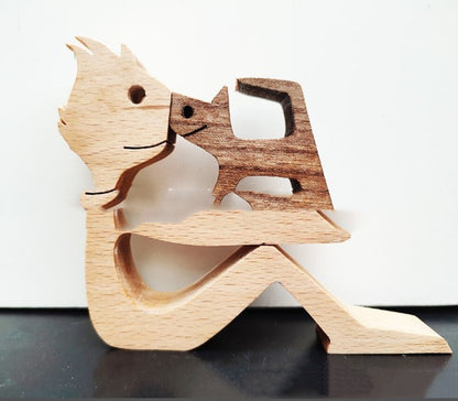 Flag Village DIY Figurine Wood Dog Ornament Sculpture Home Decoration A Man A Dog Wood Sculpture Christmas Gifts Model Decor