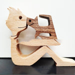 Flag Village DIY Figurine Wood Dog Ornament Sculpture Home Decoration A Man A Dog Wood Sculpture Christmas Gifts Model Decor