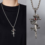 Flag Village Fashion Jewelry Dragon Sword Pendant Necklace Paved Black Color Jewelry For Men Boy Christmas Gifts