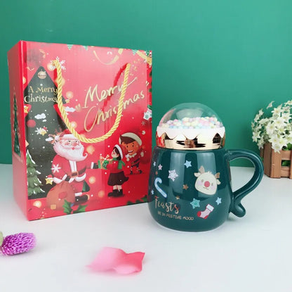 Flag Village Christmas Mugs Set With Lid And Spoon Xmas Gift Box Set Ceramic Cartoon Couples Santa Claus Milk Cocoa Cup For Home Office
