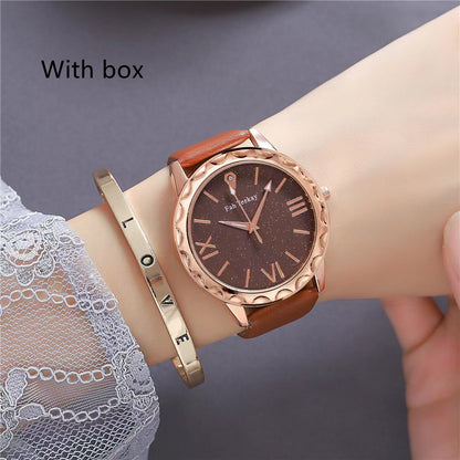 Flag Village Glitter Face Simple Fashion All-match Belt Women's Watch Gift Box Suit Quartz Wrist Watch
