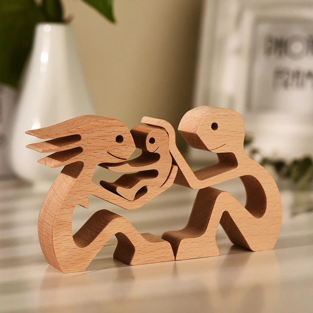 Flag Village DIY Figurine Wood Dog Ornament Sculpture Home Decoration A Man A Dog Wood Sculpture Christmas Gifts Model Decor