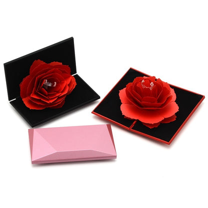 Flag Village 3D Love Box Heart-shaped Rose Flower Rotating Ring Box Valentines Day Gift