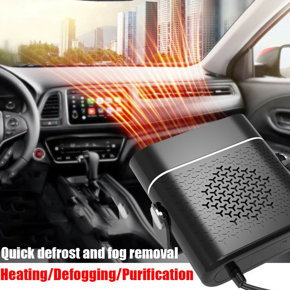 Flag Village Auto Tools 3 In 1 Car Heater Defogger Plug In Cigarette Lighter Mini Car Heater Defroster ABS Car Heaters Fan Defogger Anti-Fog