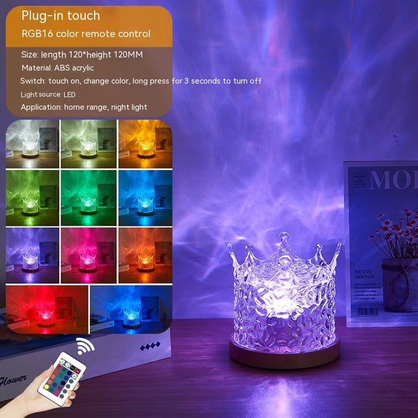 Flag Village LED Water Ripple Ambient Night Light USB Rotating Projection Crystal Table Lamp RGB Dimmable Home Decoration 16 Color Gifts